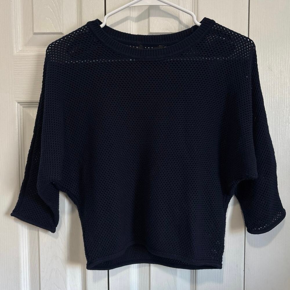 Club Monaco Black Open Knit Crewneck Viscose Blend Pullover Size Small